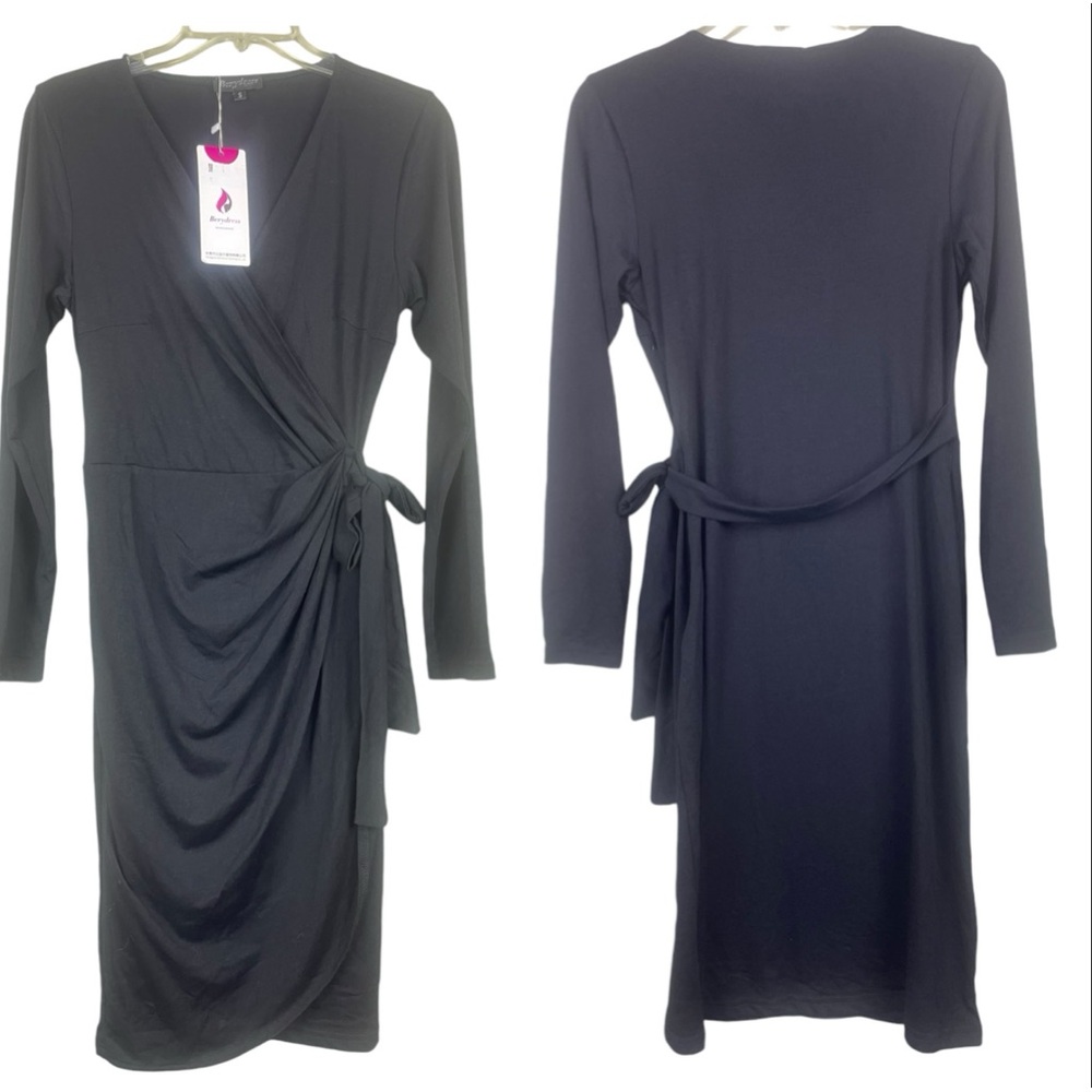 NWT Berydress Black Wrap Cotton Blend Dress Size Small